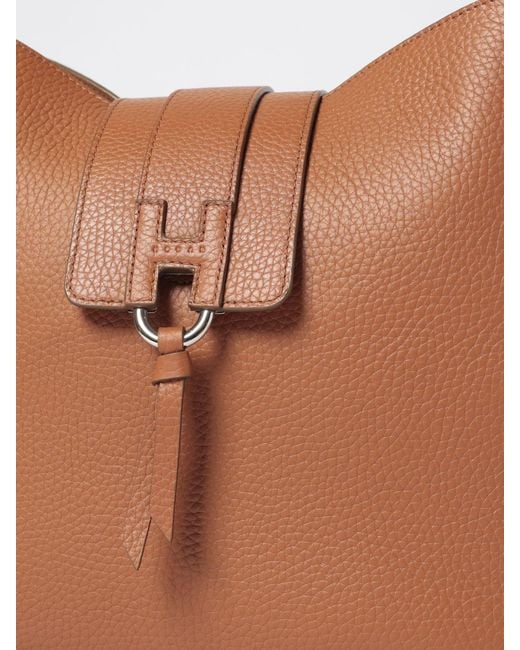 Hogan Brown Grained Leather Hobo Shoulder Bag