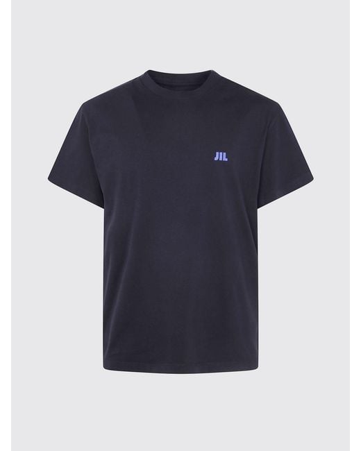 Jil Sander Blue Cotton Crewneck T-Shirt With Contrast Logo On Chest for men