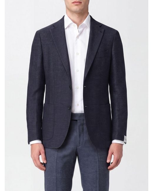 Tagliatore Blue Single-Breasted Wool-Blend Blazer With Peak Lapels for men