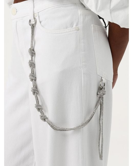 Pinko White Wide Leg Jeans With Chain Detail