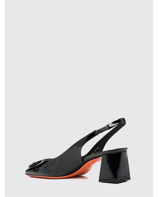 Santoni Black Patent Leather Slingback Pumps