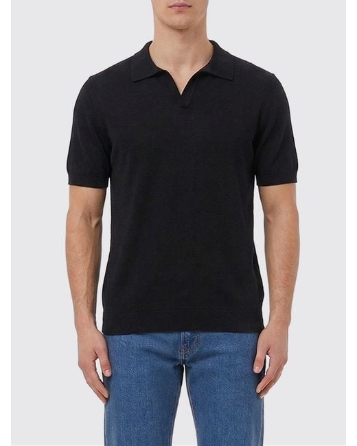 Tagliatore Black Cotton Knit Polo Shirt for men