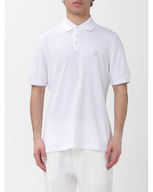 Brunello Cucinelli White Cotton Polo Shirt With Logo for men