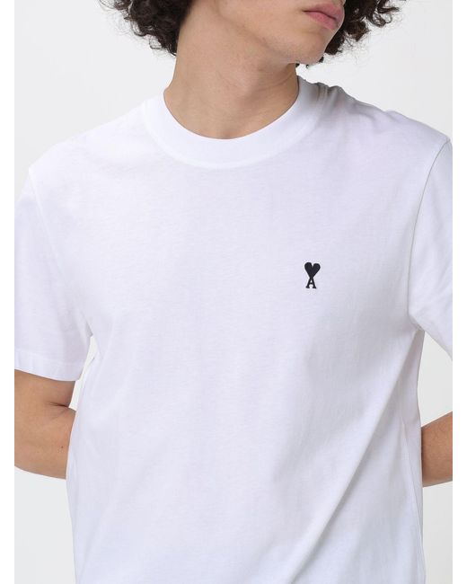 AMI White Cotton T-Shirt With Logo for men