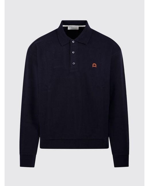 DUNST Blue Long-Sleeved Cotton-Blend Polo With Embroidered Logo for men