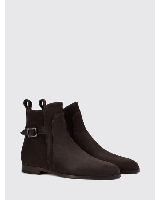 Doucal's Black Suede Lace-Up Ankle Boots With Adjustable Strap