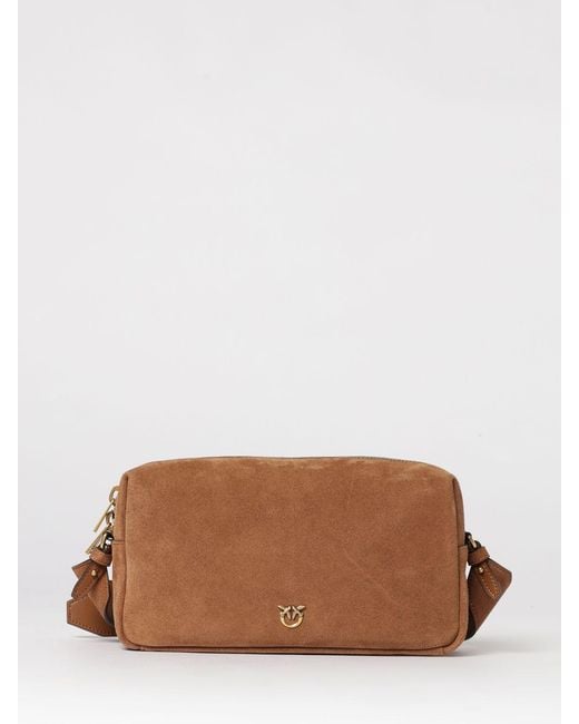 Pinko Brown Horizontal Medium Suede Shoulder Bag