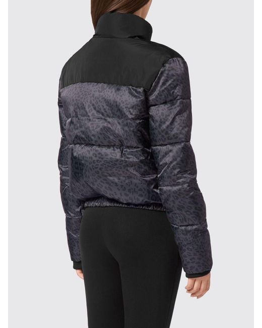 Philipp Plein Black Animal Print Nylon Short Puffer Jacket With High Collar