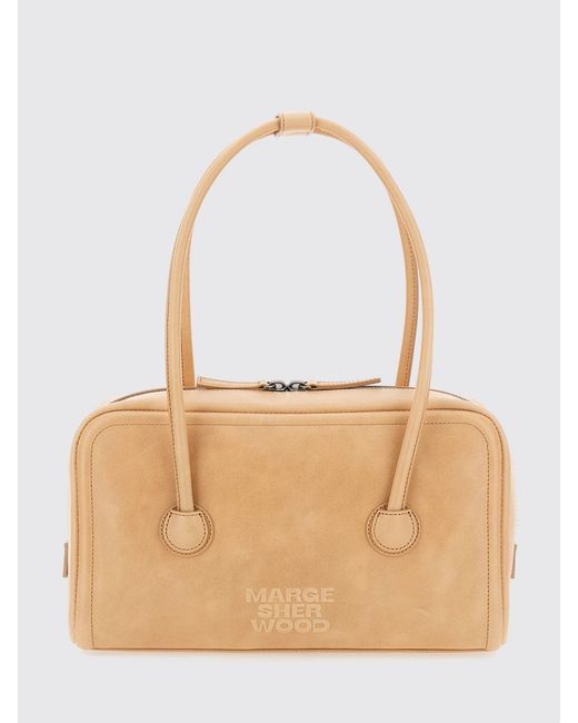 MARGE SHERWOOD Natural Boston Smooth Leather Shoulder Bag With Double Handle