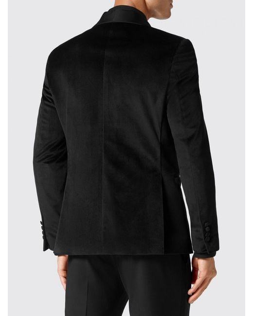 Philipp Plein Black Velvet Smoking Blazer With Satin Shawl Collar for men