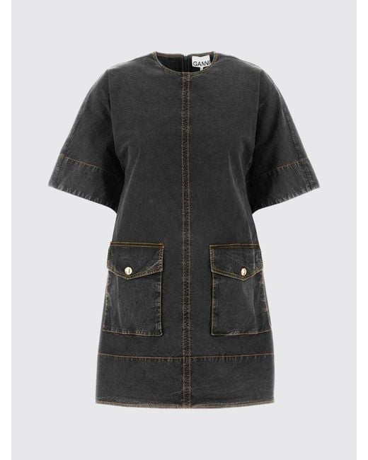 Ganni Black Cotton Denim T-Shirt Dress