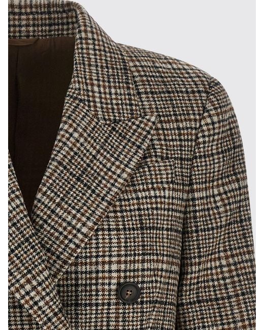 Brunello Cucinelli Brown Prince Of Wales Wool Double-Breasted Blazer