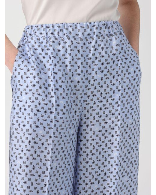 Max Mara Blue Paisley Silk Trousers