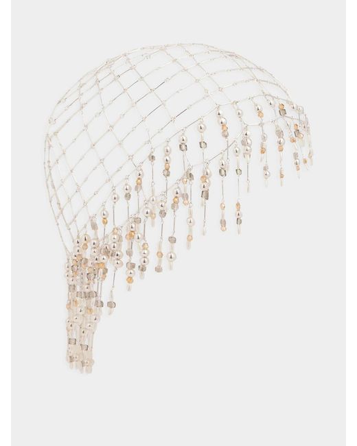Rabanne White Cap-Style Brass Jewel Headpiece With Beads And Crystals
