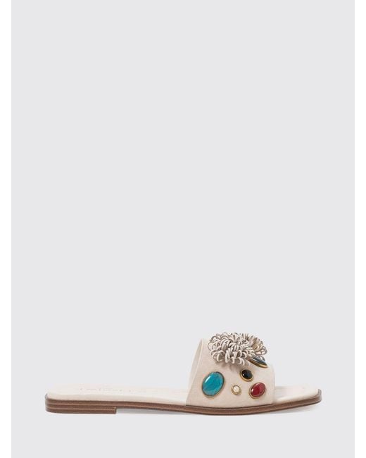 Twinset White Suede Mules With Stones