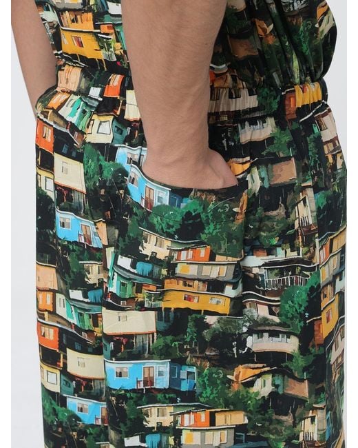Laneus Green Stretch Cotton Drawstring Shorts for men