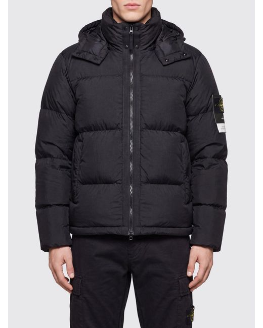 Stone Island Black Padded Ripstop Nylon Down Jacket With Removable Hood for men