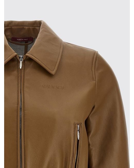 Gucci Blue Cropped Lamb Leather Jacket With Zip Closure