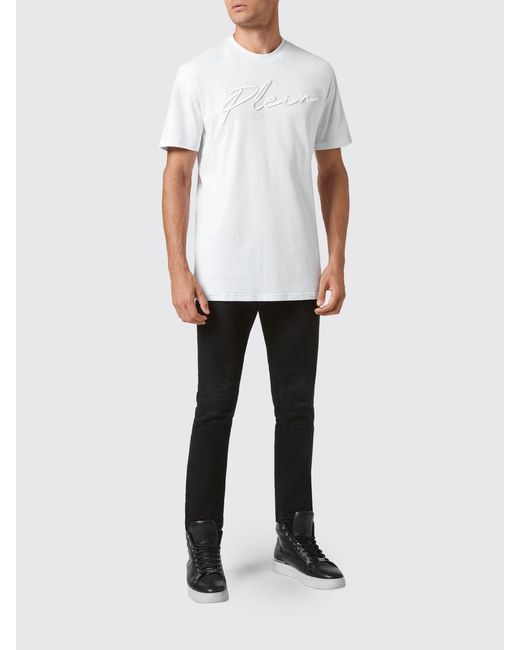 Philipp Plein White Cotton T-Shirt With Tone-On-Tone Front Logo for men