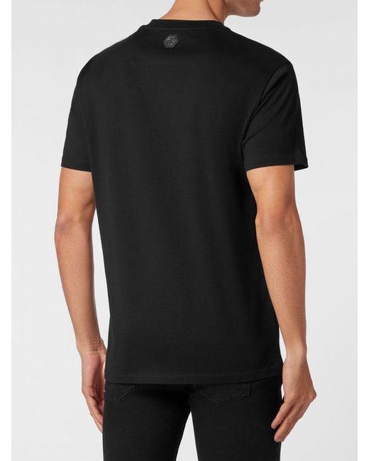 Philipp Plein Black Cotton Crew Neck T-Shirt With Rhinestone Logo Lettering for men