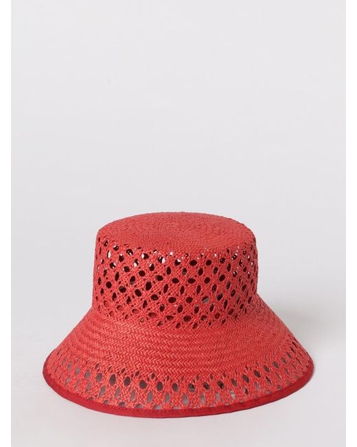 Max Mara Red Perforated Raffia Hat