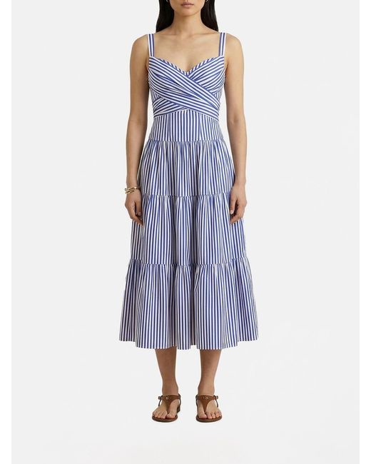 Ralph Lauren Blue Striped Cotton Midi Dress