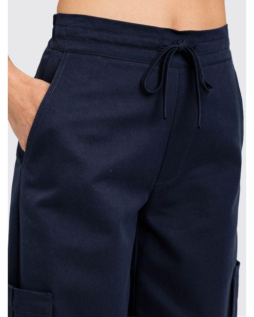 Twinset Blue Cotton And Linen Blend Cargo Trousers