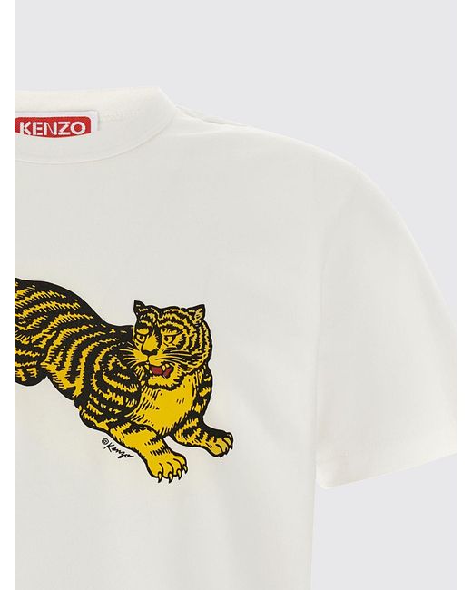 KENZO White Graphic Print Cotton Crewneck T-Shirt for men