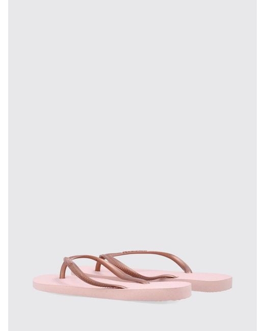Havaianas Pink Slim Rubber Thong Sandals With Low Heel And Tone-On-Tone Logo