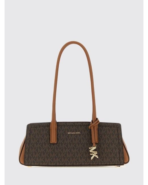 Michael Kors White Laila Monogram Canvas Shoulder Bag With Logo Charm