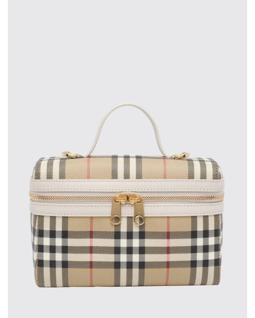 Burberry Natural Coated Cotton Vanity Bag With Vintage Check Print