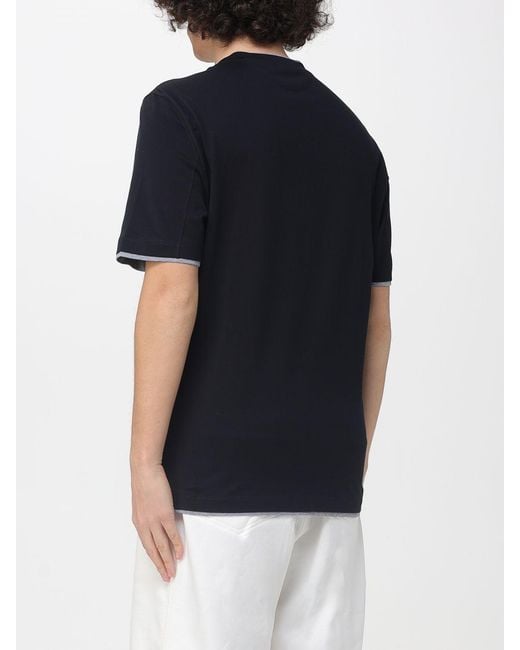 Brunello Cucinelli Black Cotton Crew-Neck T-Shirt With Contrasts for men