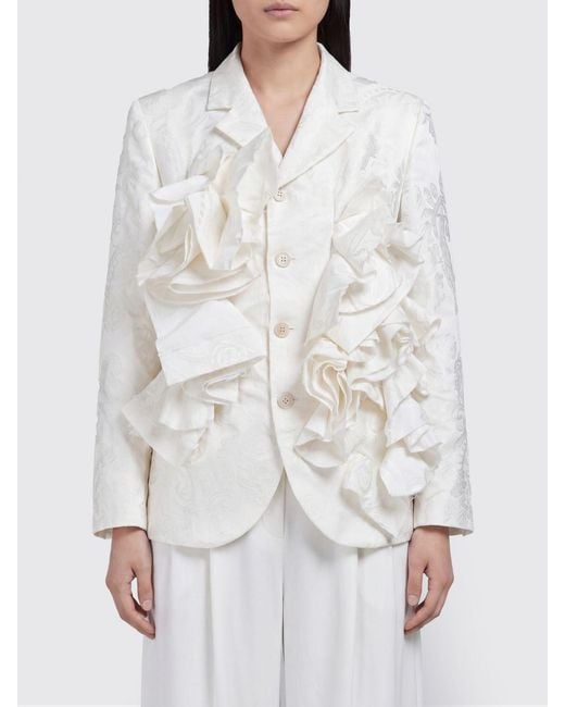 Comme des Garçons White Comme Des GarÇ Ons Single-Breasted Cropped Blazer With Lapels And Embroidery