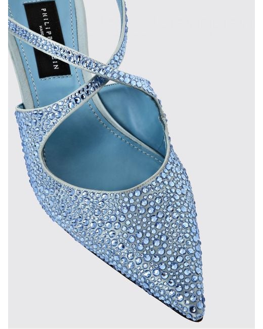 Philipp Plein White Satin Pumps With Rhinestones And An Ankle Strap