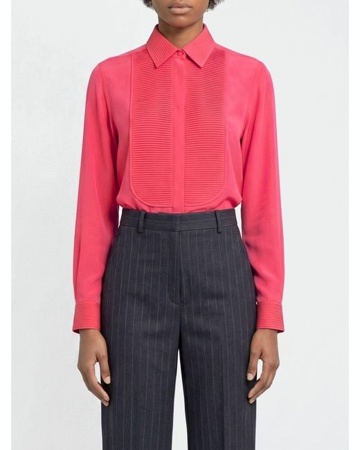 Tom Ford Red Silk Dress Shirt With Pleated Bib