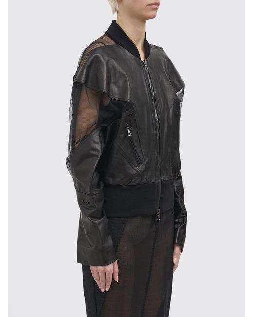 Yehuafan Gray Leather And Tulle Bomber Jacket