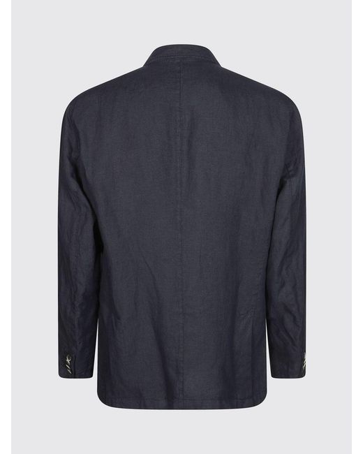 Altea Blue Single-Breasted Linen Blazer With Two-Button Closure And Patch Pockets for men