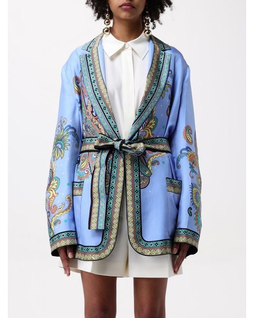 Etro Blue Silk Twill Dressing Gown Jacket