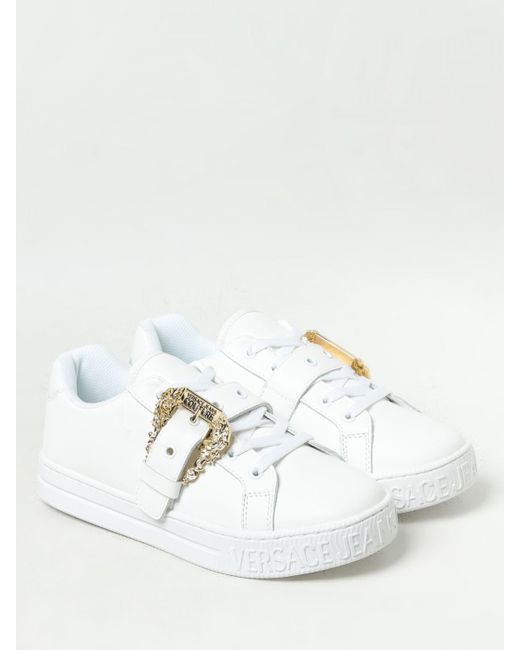 Versace White Logo-buckle Leather Sneakers