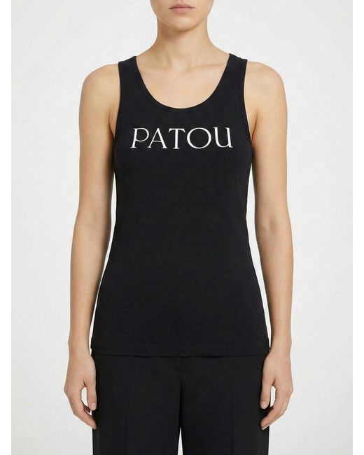 Patou Black Basic Cotton Tank Top With Logo