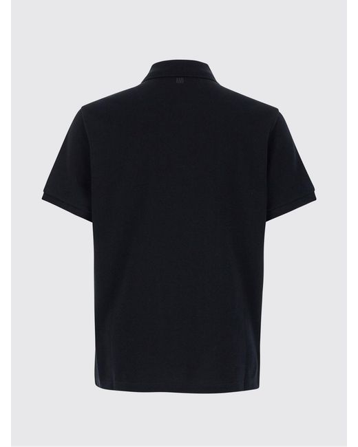 AMI Black Slim Fit Embroidered Logo Polo Shirt for men