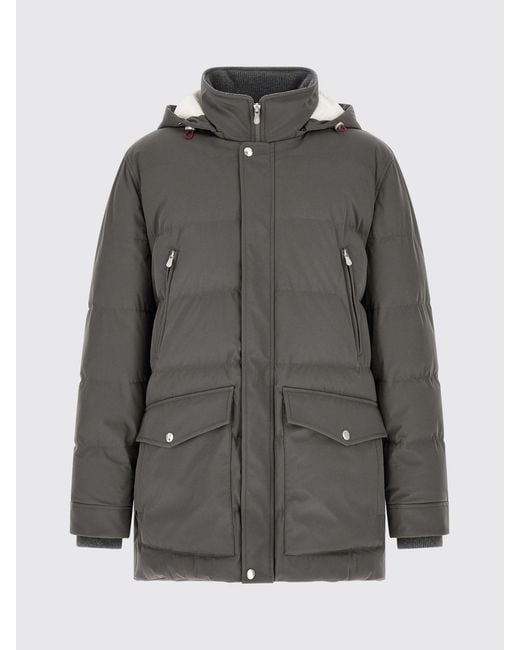 Brunello Cucinelli Gray Water-Repellent Nylon Parka With Removable Hood for men