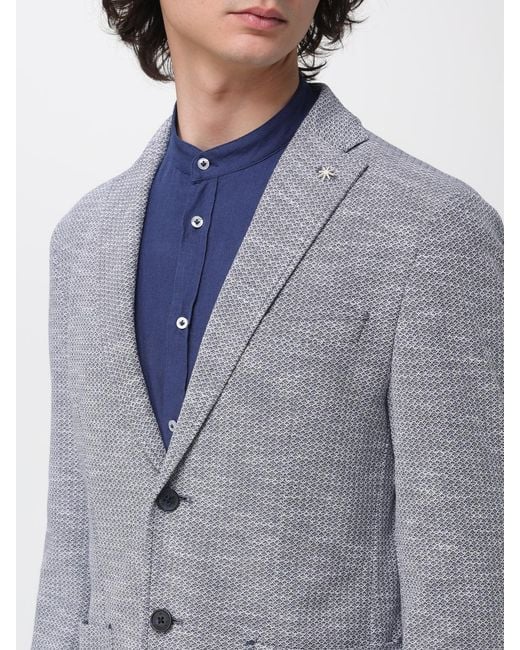 Manuel Ritz Gray Cotton And Linen Single Breasted Blazer for men