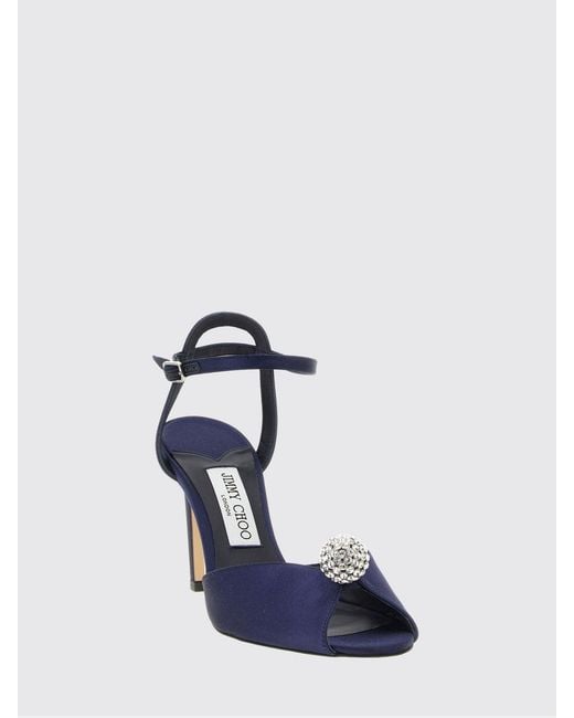 Jimmy Choo Blue Sacora Crystal-Embellished Satin Sandals With A High Stiletto Heel