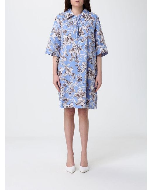 Liu Jo Blue Cotton Poplin Dress With Floral Print