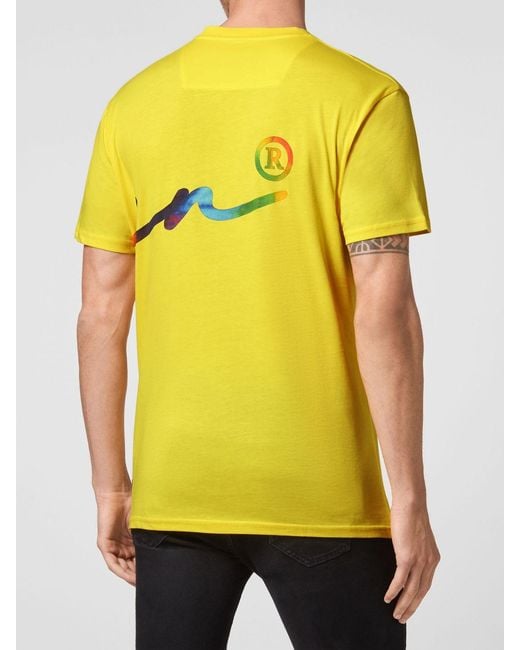Philipp Plein Yellow Short-Sleeved Jersey T-Shirt With Contrast Logo Print for men