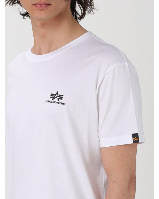T-shirt in cotone con logo di Alpha Industries in White da Uomo