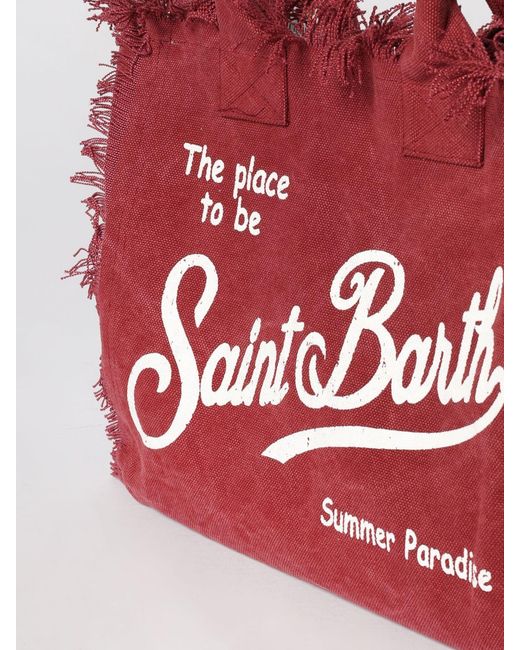 Mc2 Saint Barth Red Printed Cotton Vanity Bag With Logo
