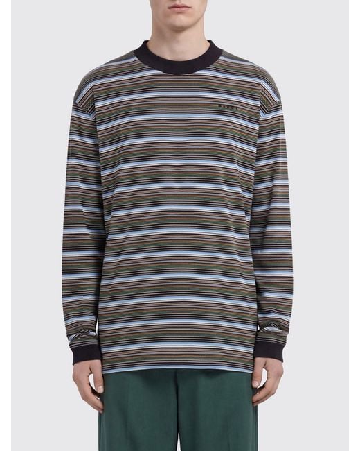 Marni Gray Striped Long-Sleeved Cotton T-Shirt for men
