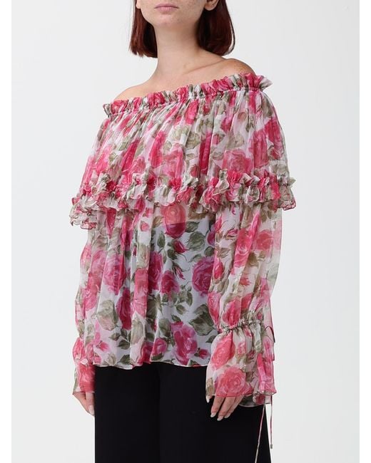 Chloé Red ChloÉ Floral Print Pure Silk Blouse With Ruffle Details